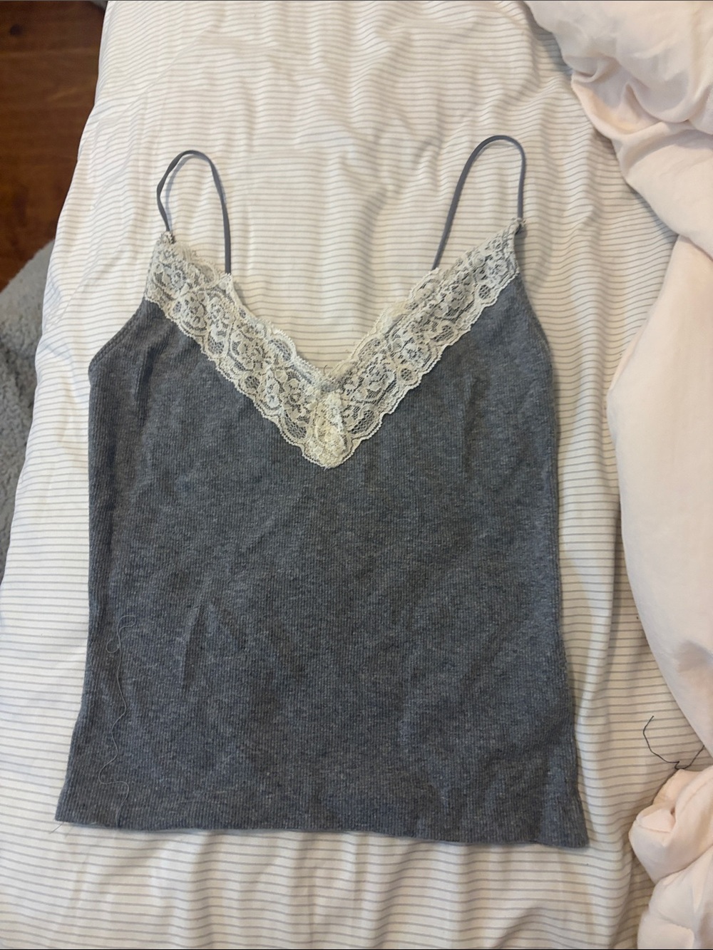 Hollister Gray Camisole with Cream Lace Trim
